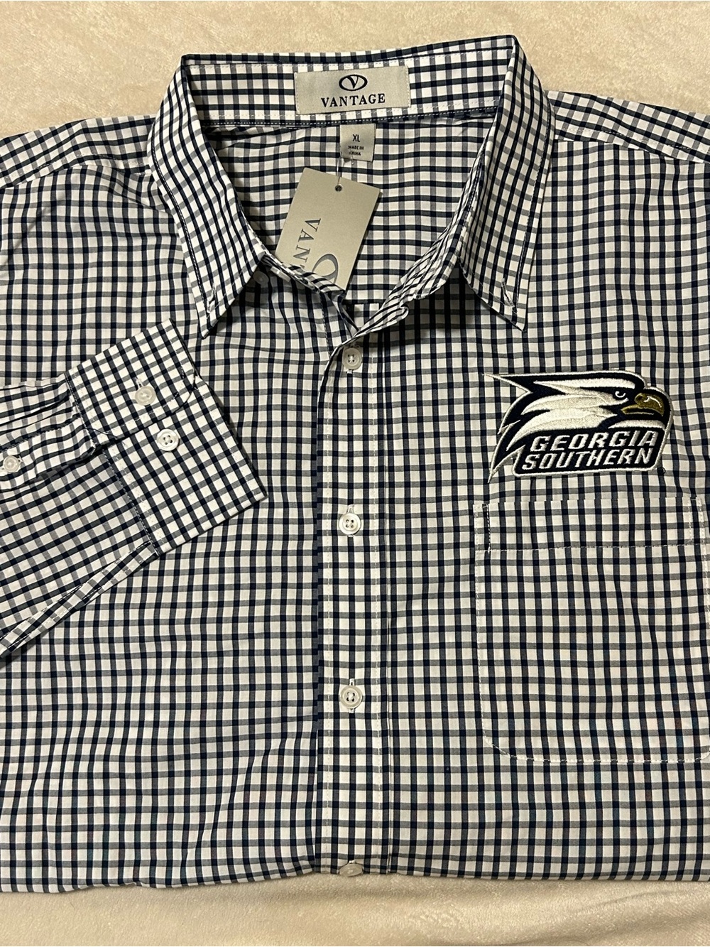 NEW Vantage Shirt Mens XL Georgia Southern Eagles Gingham Check Long Sleeve